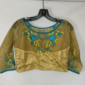 Custom Made Crop Top Sheer and Embroidered Details Size Small